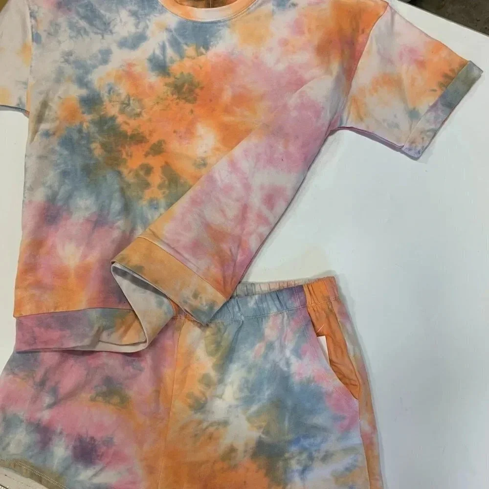 Freshman Girls Tie Dye Relaxed Cotton Short Sleeve Shirt‎ Shorts Set Size XL NWT